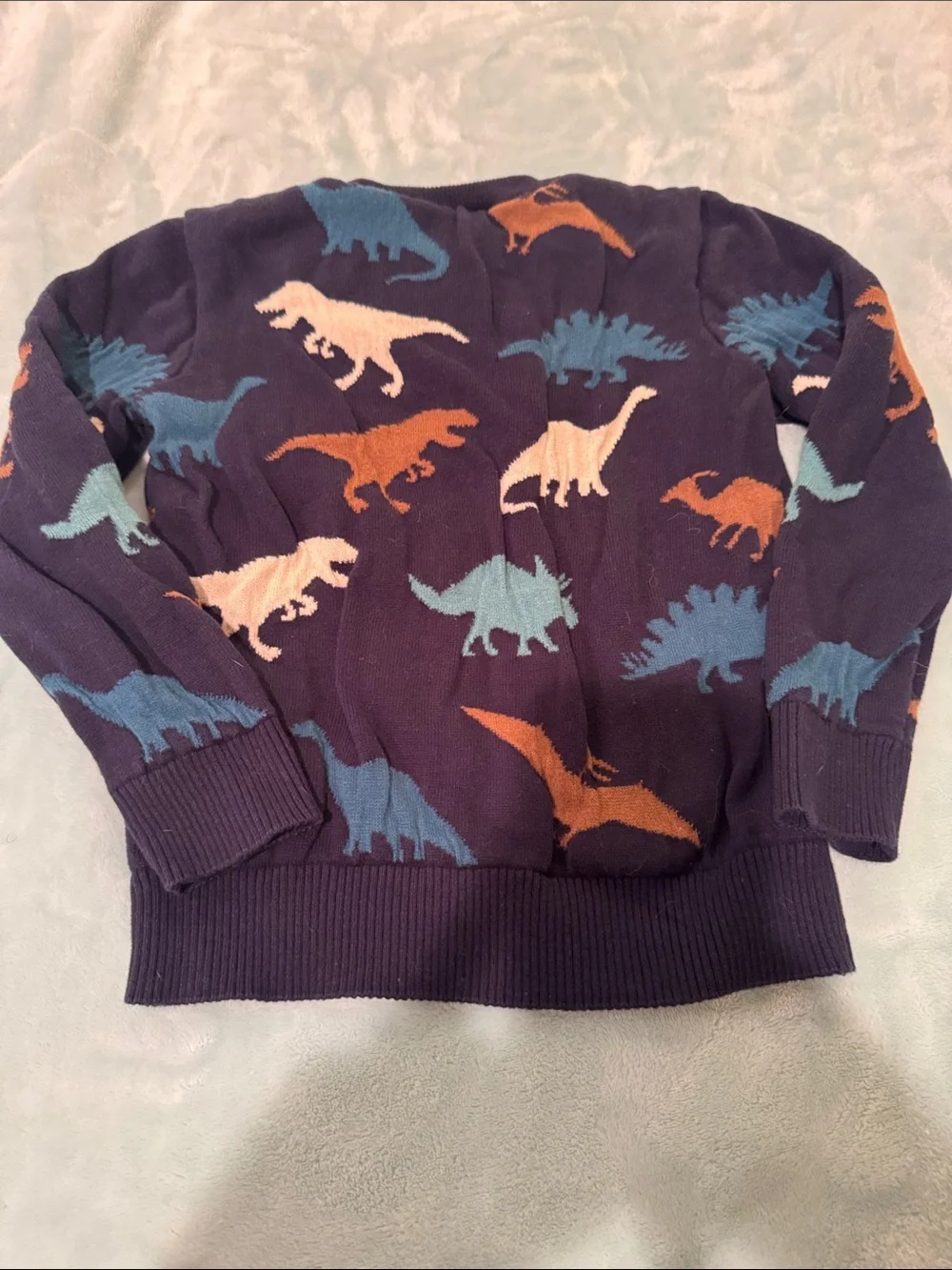 The Children's Place Navy Sweater with Multicolor Dinosaur Pattern